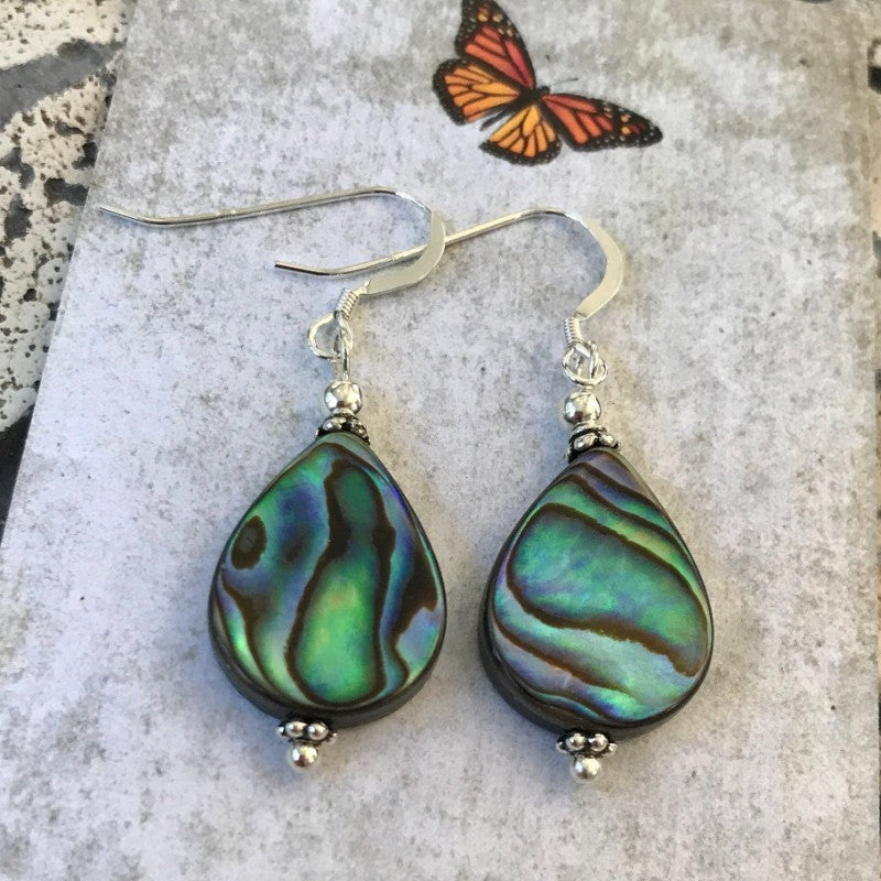 Silver Abalone Shell Water Drop Earrings