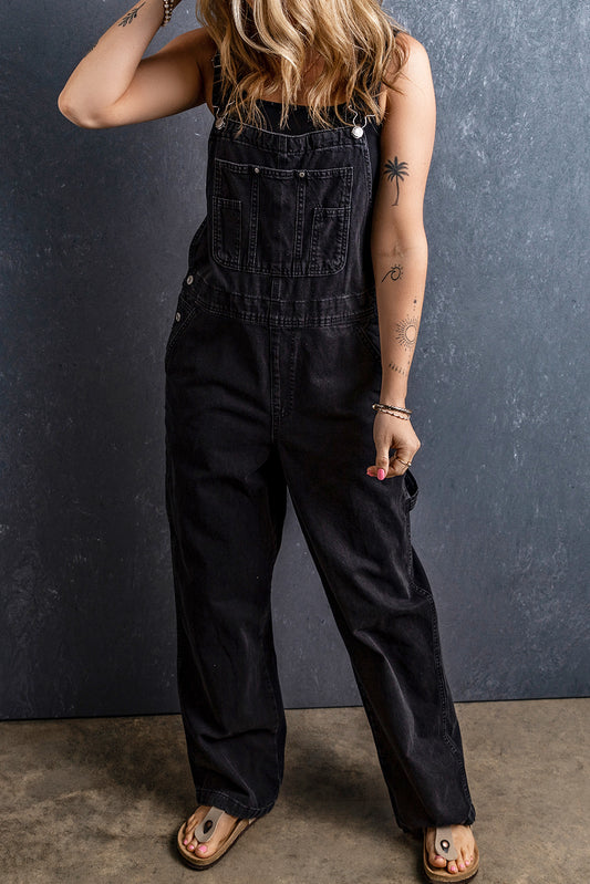 Classic Black Denim Overalls