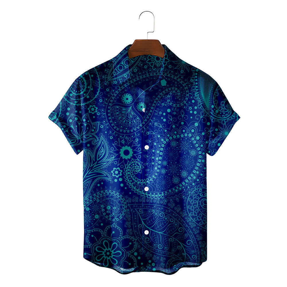 Blue Paisley Short Sleeve Button Up