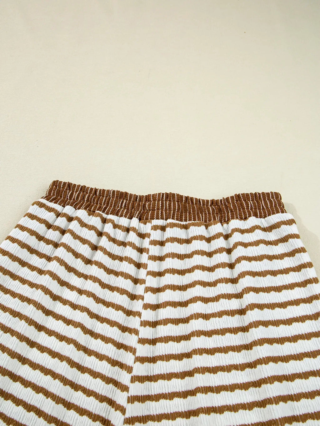 Thin Stripe Collared Baggy Top and Drawstring Pant Set Trendsi Brown Striped Wide Leg Pants Set