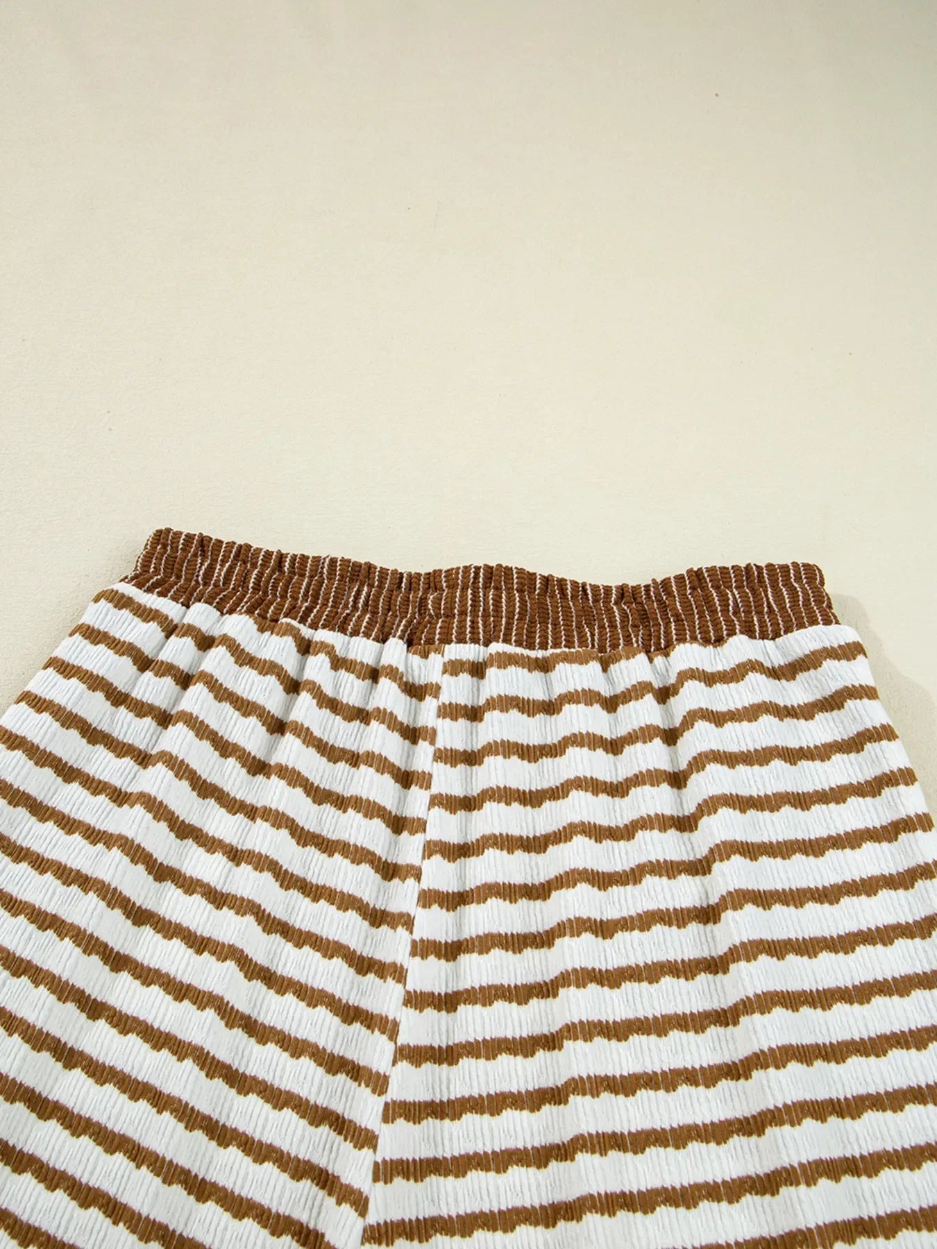 Thin Stripe Collared Baggy Top and Drawstring Pant Set Trendsi Brown Striped Wide Leg Pants Set