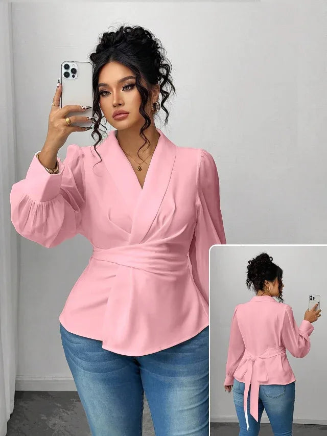 Mesh Semi-Sheer Wrap Button-Front Long Sleeve Blouse Bazaare Mart Mesh Wrap Long Sleeve Blouse