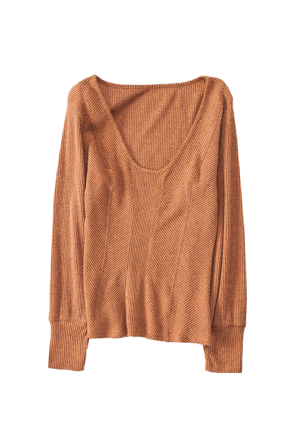 Plus Size Long Sleeve Ribbed Slim Fit Knit Top