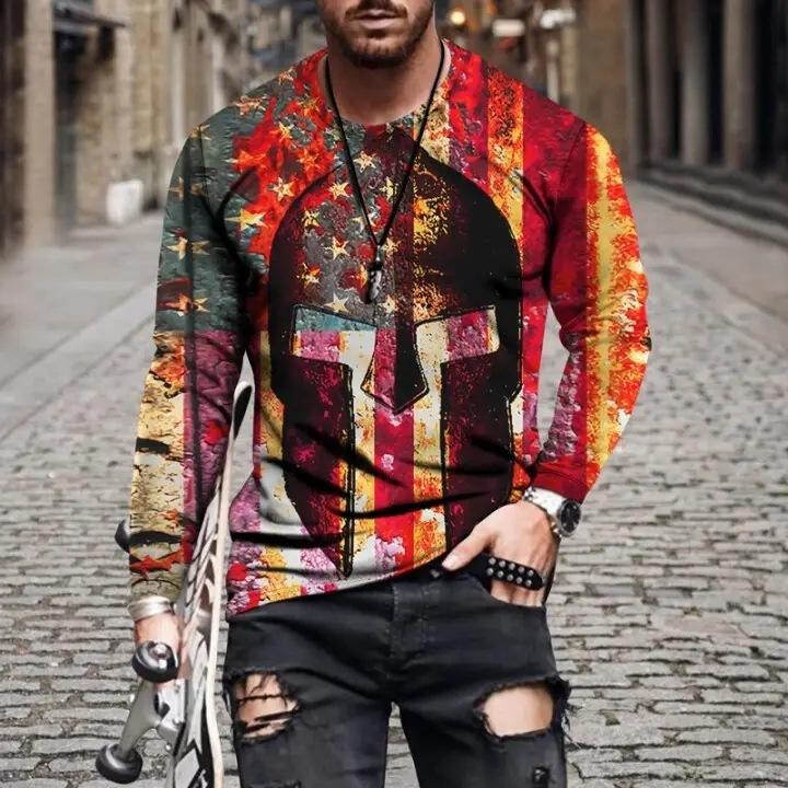 Men’s Geometric Print Long Sleeve T-Shirt – Slim Fit Casual Crew Neck Tee | Modern Graphic Shirts 2Color CJ Dropshipping Abstract Long Sleeve Tee