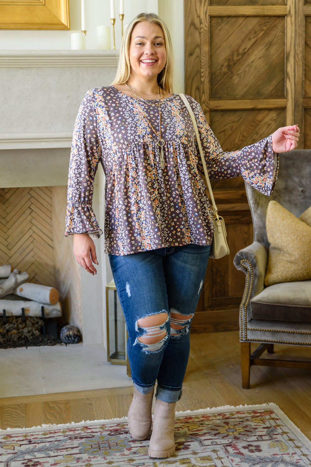 Purple Floral Plus Size A Line Blouse