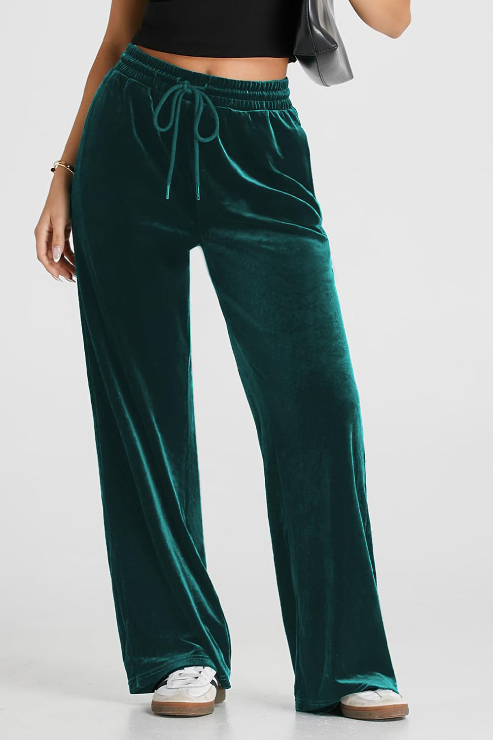 Velvet Drawstring Elastic Waist Pants