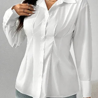 Long Sleeve Solid Color Fitted Blouse White Bazaare Mart Long Sleeve Solid Color Fitted Blouse