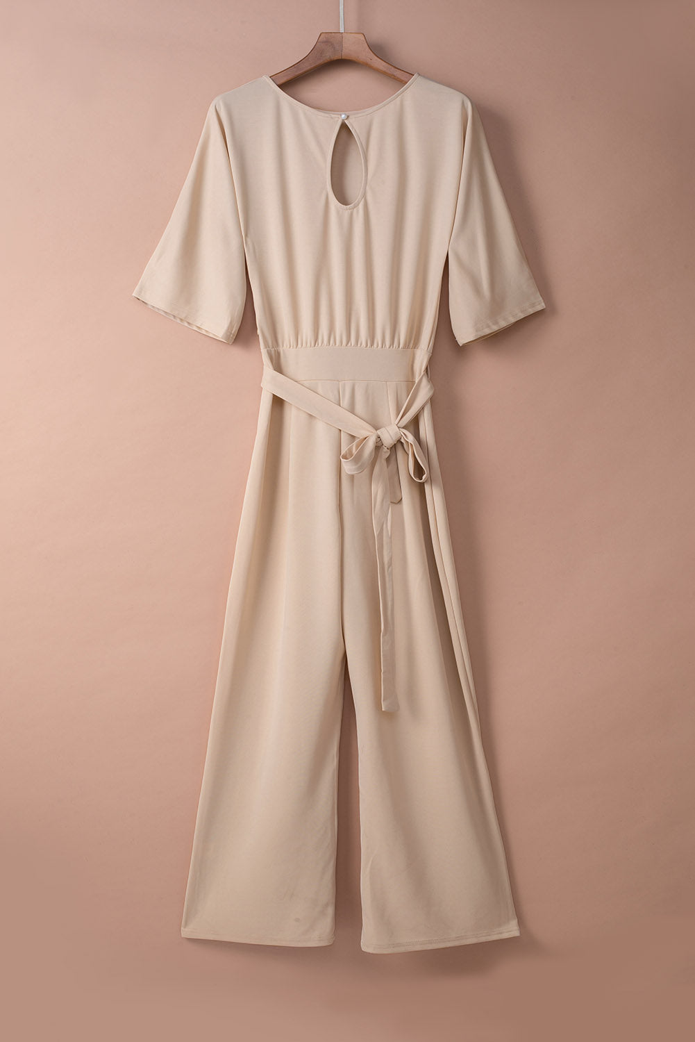 Classy Apricot 3/4 Sleeve Waist Tie Jumpsuit