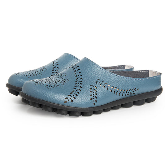 Women's Blue Die Cut Leather Clogs