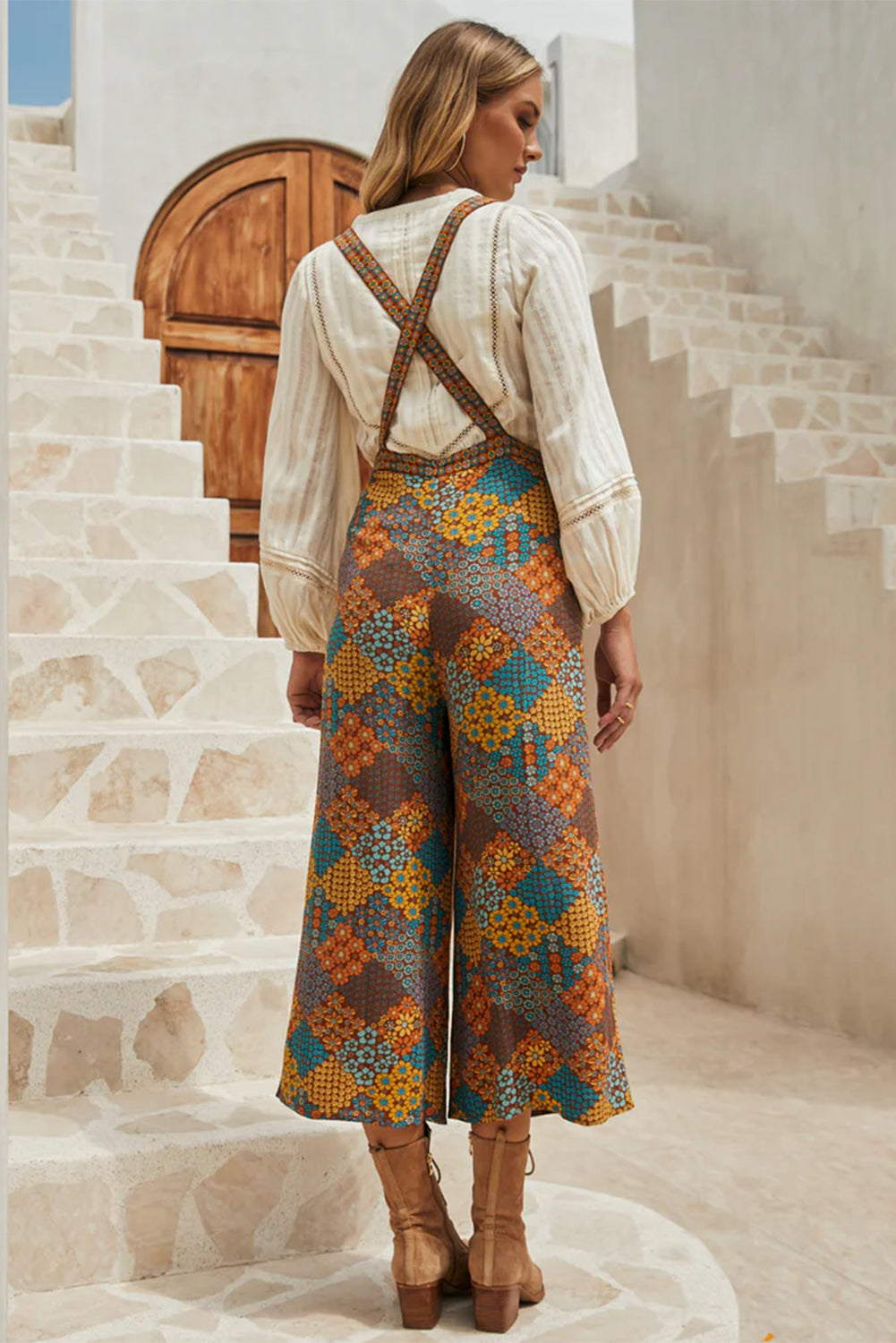 Multicolor Patchwork Capris Overalls