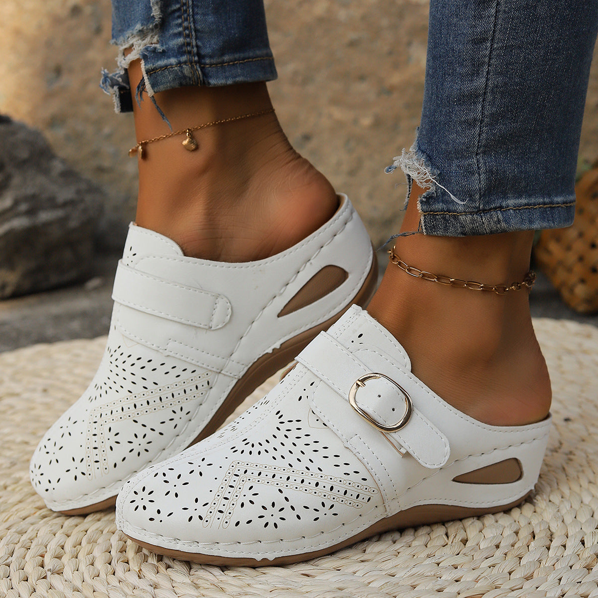 Suede Round Toe Wedge Slip On Shoes