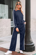 Navy Blue Varsity Striped Sweatsuit Dear-Lover Dropshipping Two Piece Sets/Pant Sets