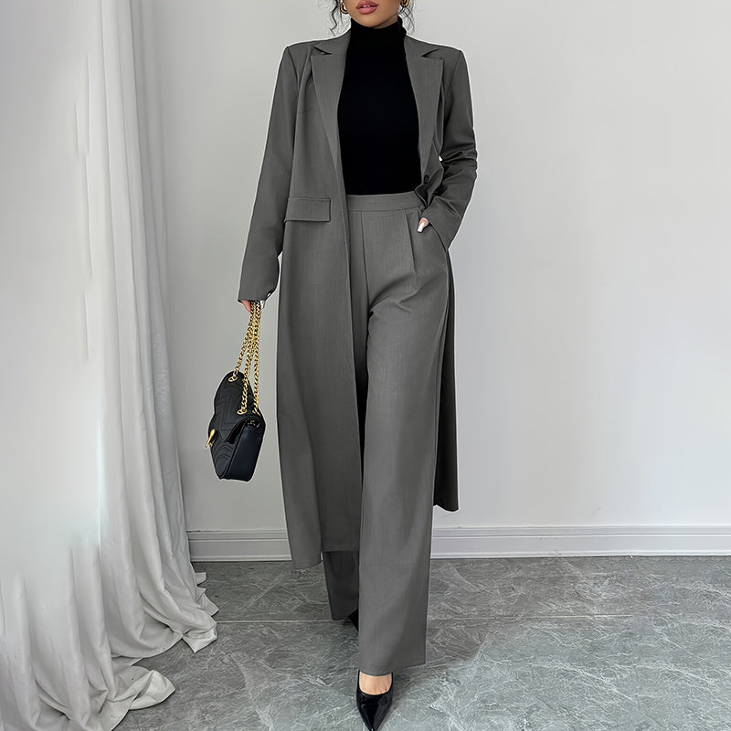 Women's Long Jacket Straight Leg Pants Set