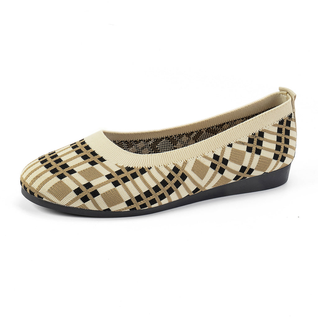 Plaid Mesh Round Toe Slip On Shoes
