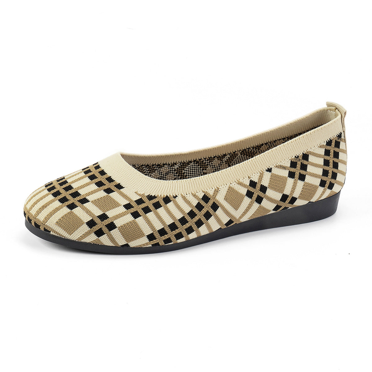Plaid Mesh Round Toe Slip On Shoes