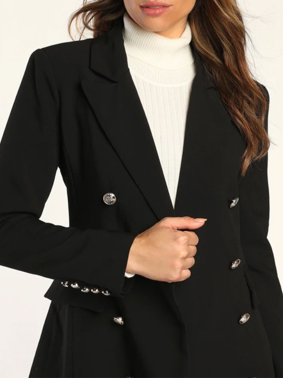 Double Breast Lapel Collar Long Sleeve Blazer