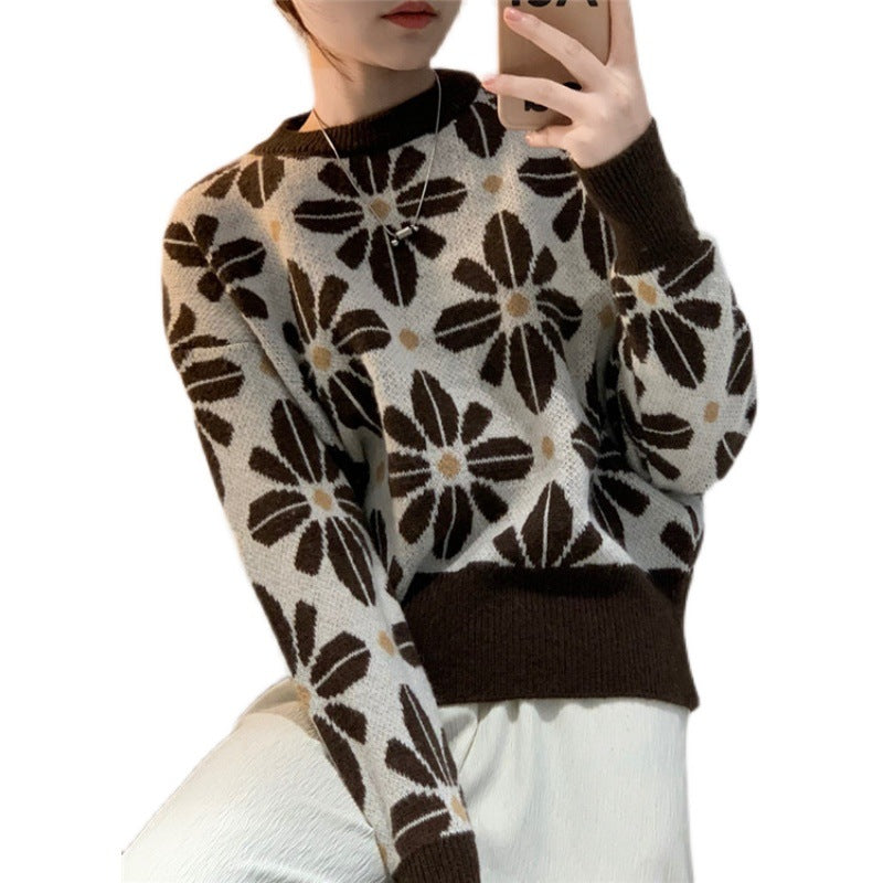 Retro Sunflower Pullover Sweater