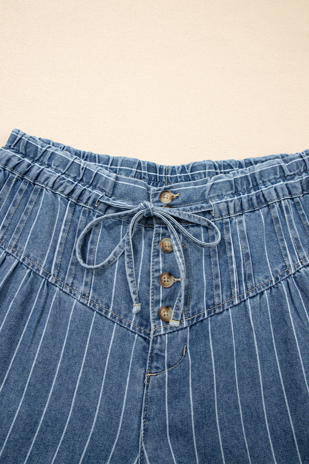 Sky Blue Stripe Button Pleated Drawstring Waist Casual Wide Leg Jeans Dear-Lover Dropshipping Bottoms/Jeans