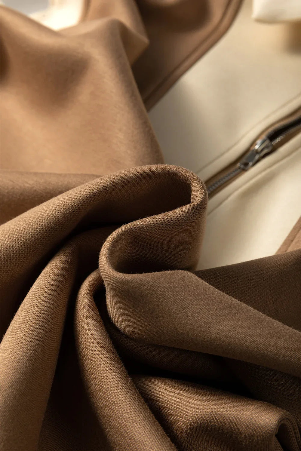 Simply Taupe Half Zipper Collared Colorblock Short Sleeve Top Bazaare Mart Tops/Tops & Tees