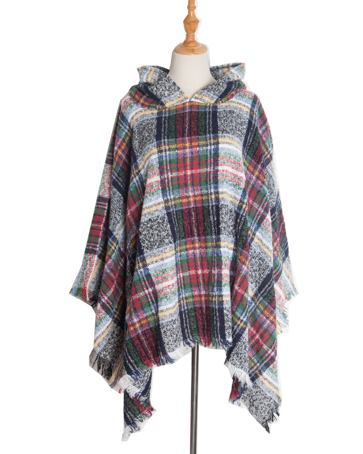 Plaid Hooded Poncho - Bazaare Mart