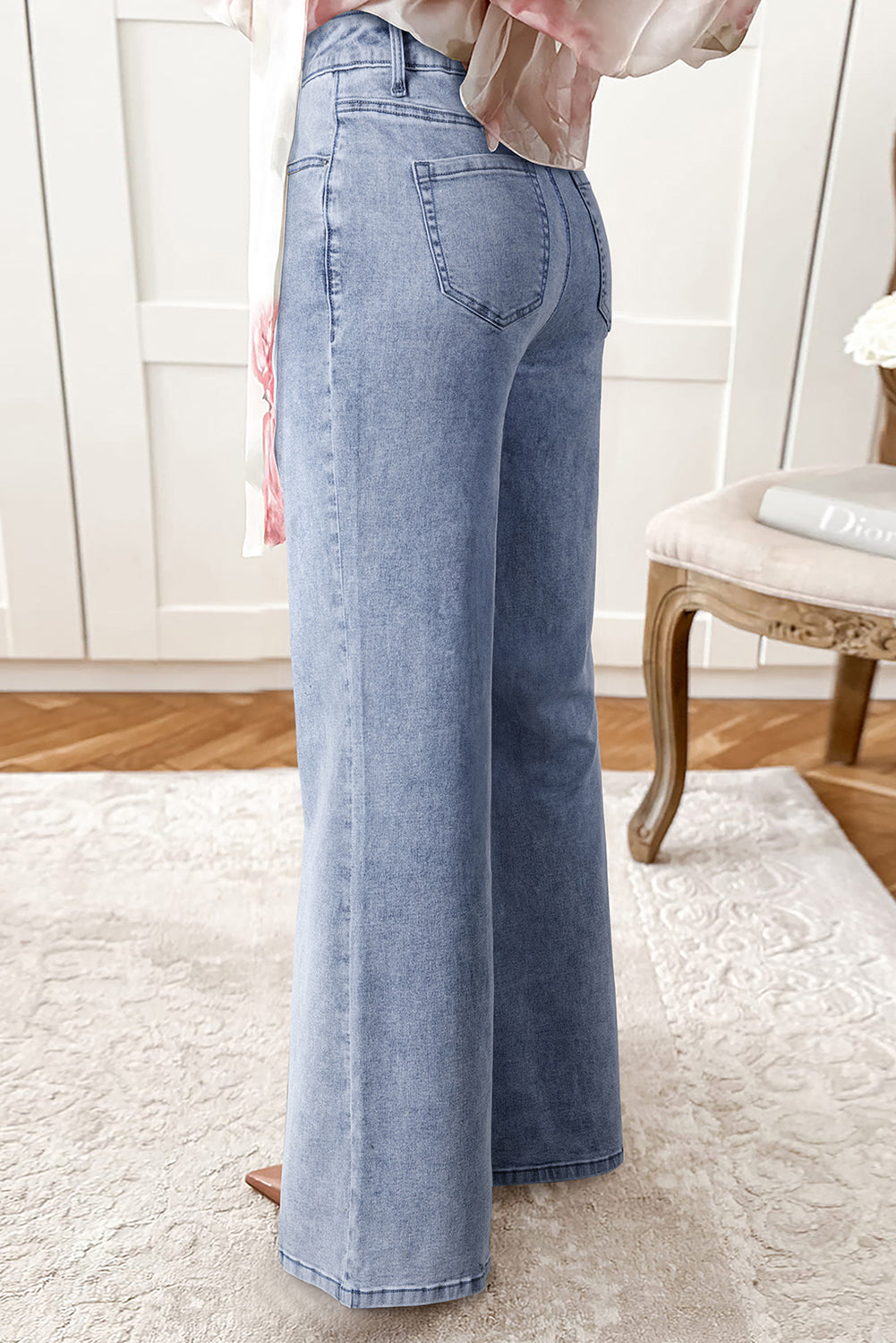 Beau Blue High Waist Button Zip Fly Bell Bottom Jeans Bazarre Mart Bottoms/Jeans