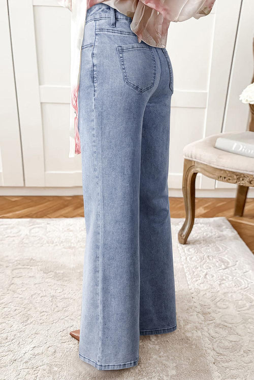 Beau Blue High Waist Button Zip Fly Bell Bottom Jeans Bazarre Mart Bottoms/Jeans