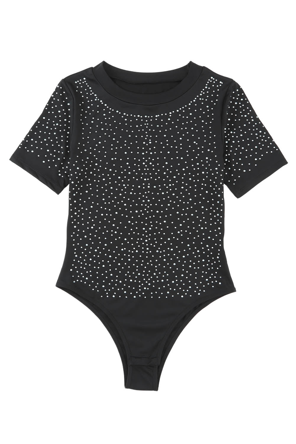 Black Rhinestone Allover Short Sleeve Bodysuit