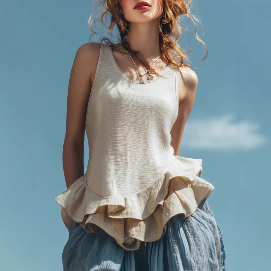 Women’s Sleeveless Ruffle Hem Top – Casual Fashion Tank Blouse CJ Dropshipping Sleeveless Ruffled Top