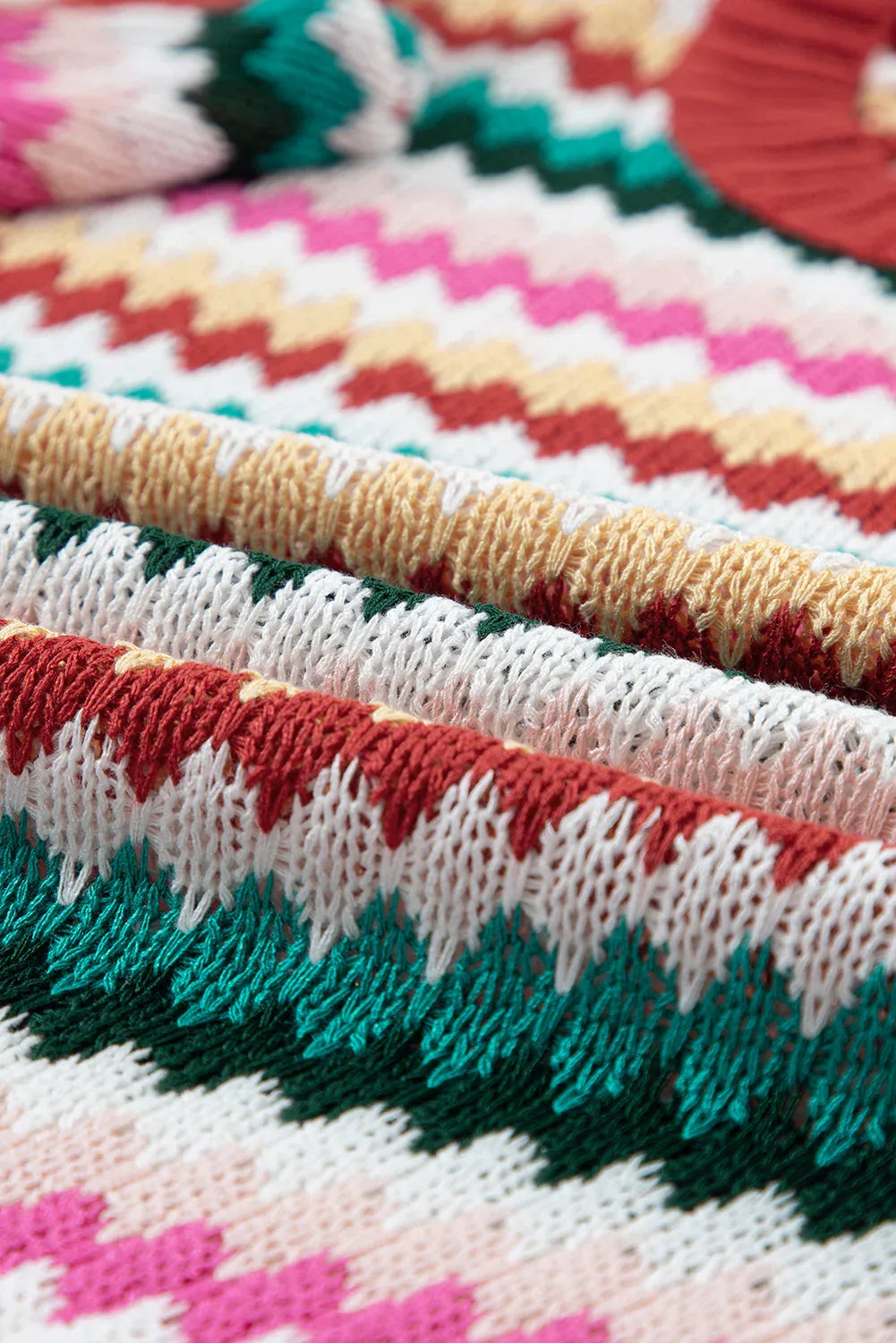 Fiery Red Trimmed Ruffle Sleeve Colorful Textured Sweater Dear-Lover Dropshipping Sweaters & Cardigans/Short Sleeve Sweaters