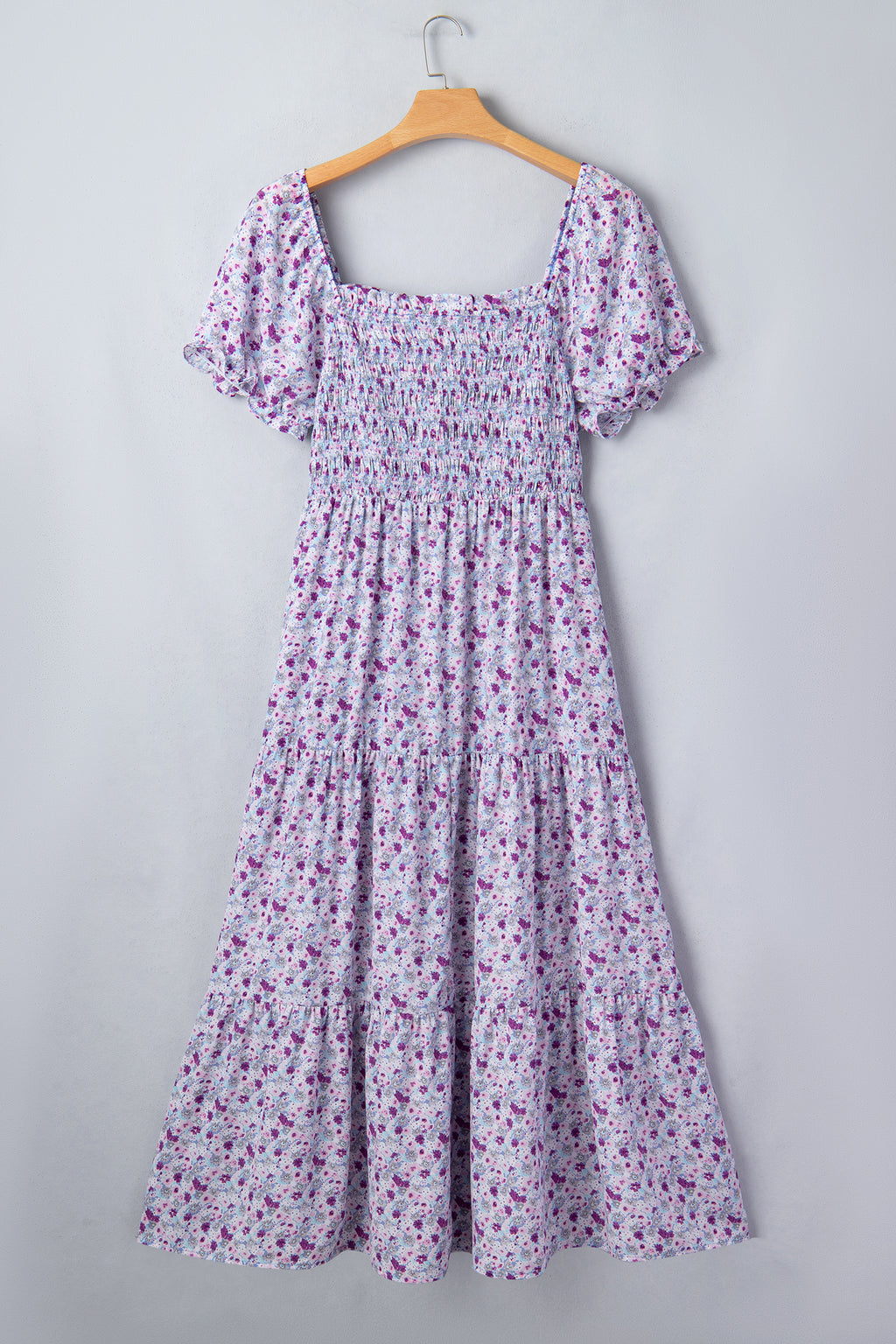 Plus Size Purple Floral Smocked Maxi Dress – Square Neck Puff Sleeve Dress Dear-Lover Dropshipping Plus Size/Plus Size Dresses/Plus Size Maxi Dresses