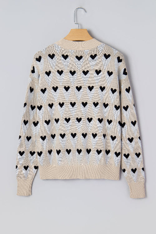 Beige Geo Diamond and Heart Pullover Sweater Bazaare Mart Sweaters & Cardigans/Sweaters
