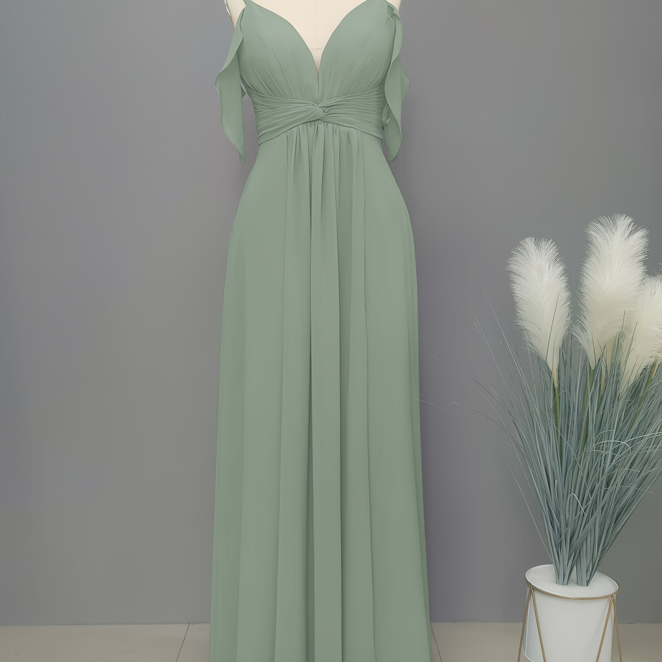 Elegant Cold Shoulder V-Neck Bridesmaid Dress