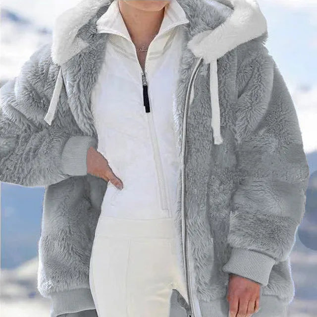 Plush Furry Hooded Jackets For Women