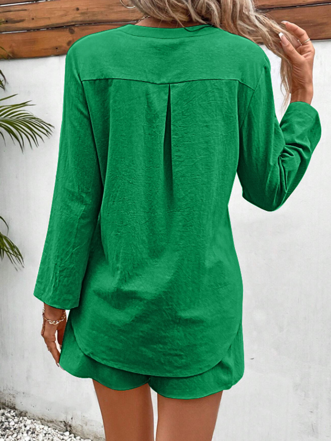 Rolled Long Sleeve Top and Drawstring Shorts Set
