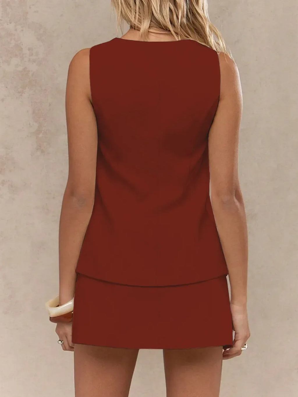 Square Neck Vest and Mini Skirt Set Bazaare Mart Square Neck Tank and Skirt Set