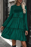 Perfee Smocked Balloon Sleeve Frill Trim Tiered Dress Dark Green Bazarre Mart Perfee Smocked Balloon Sleeve Frill Trim Tiered Dress