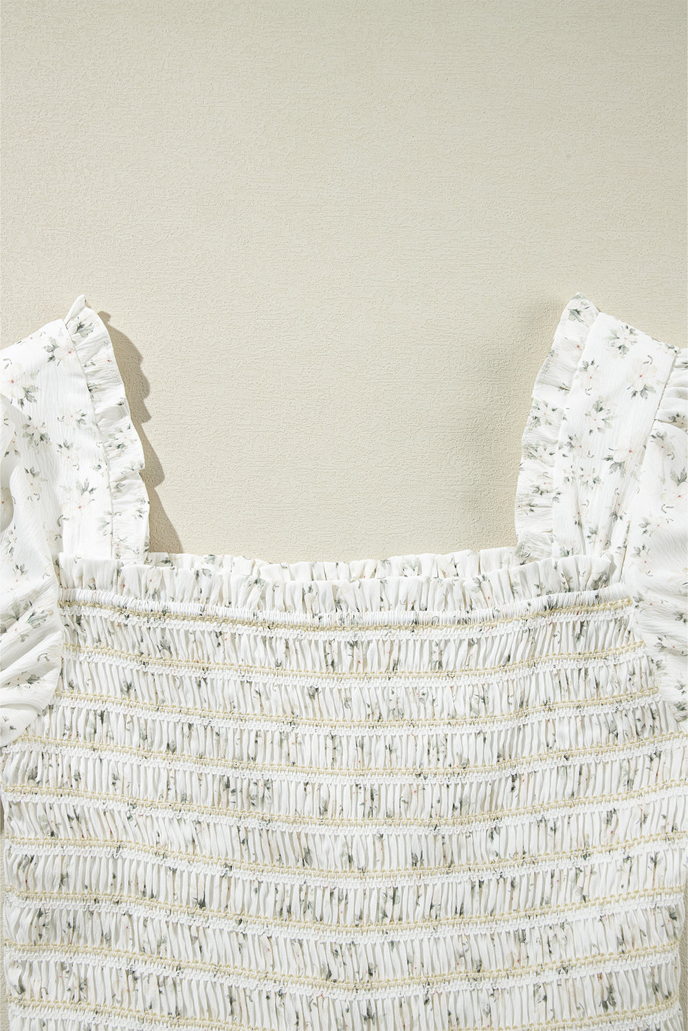 White Floral Smocked Wide Leg Short Puff Sleeve Jumpsuit