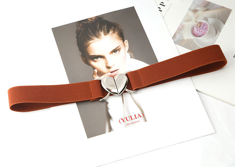 Cognac Silver Heart Stretch Belt
