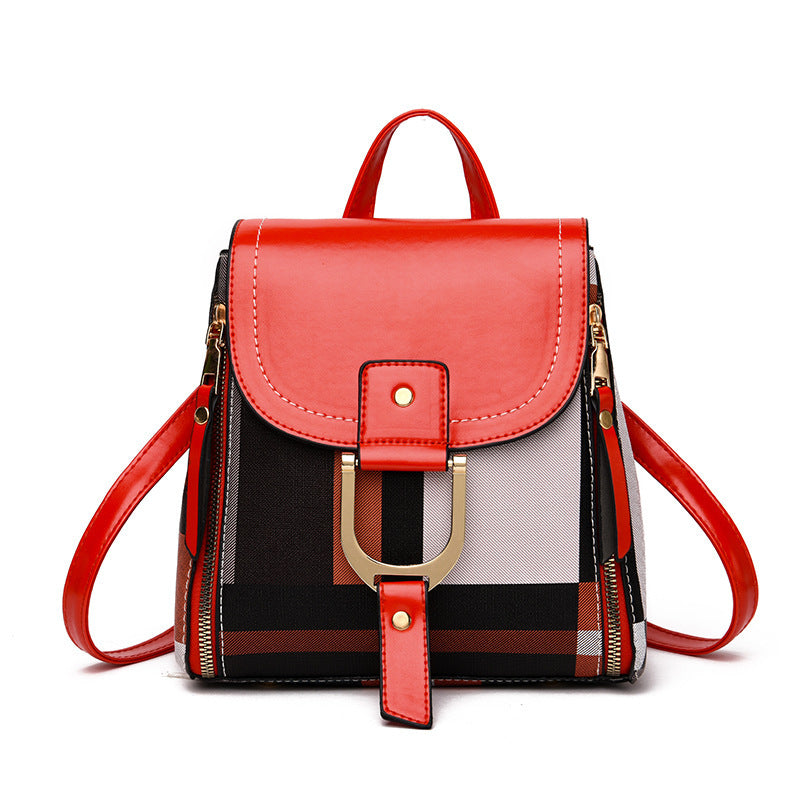 Women Colorblock Grid Backpack