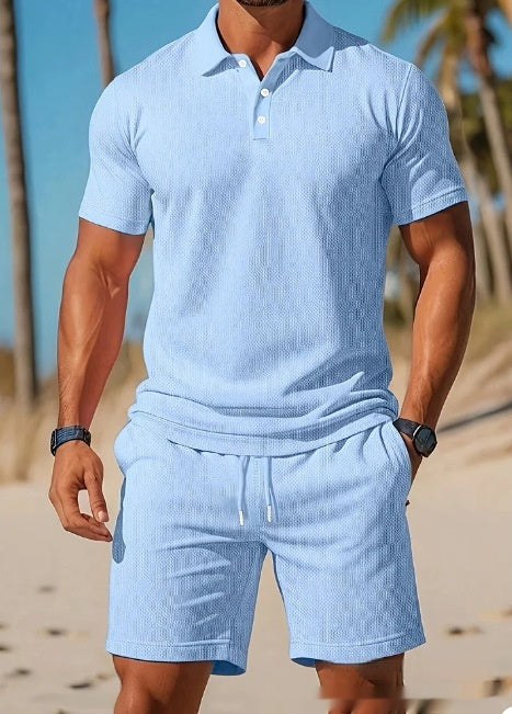 Men's Polo Shirt And Matching Drawstring Shorts Set