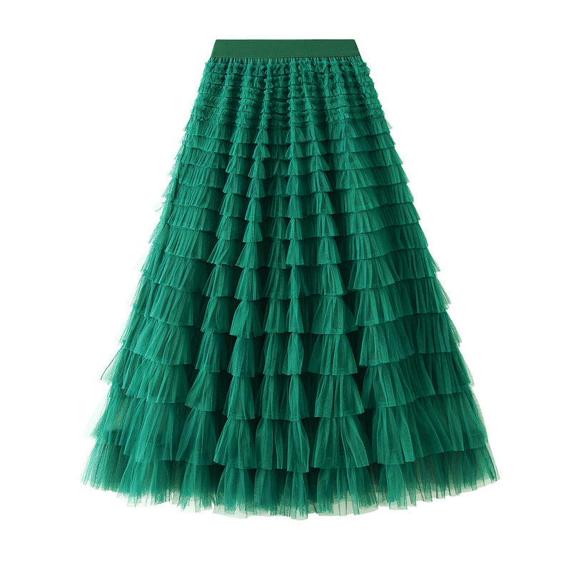 Mesh Ruffle Midi Skirt