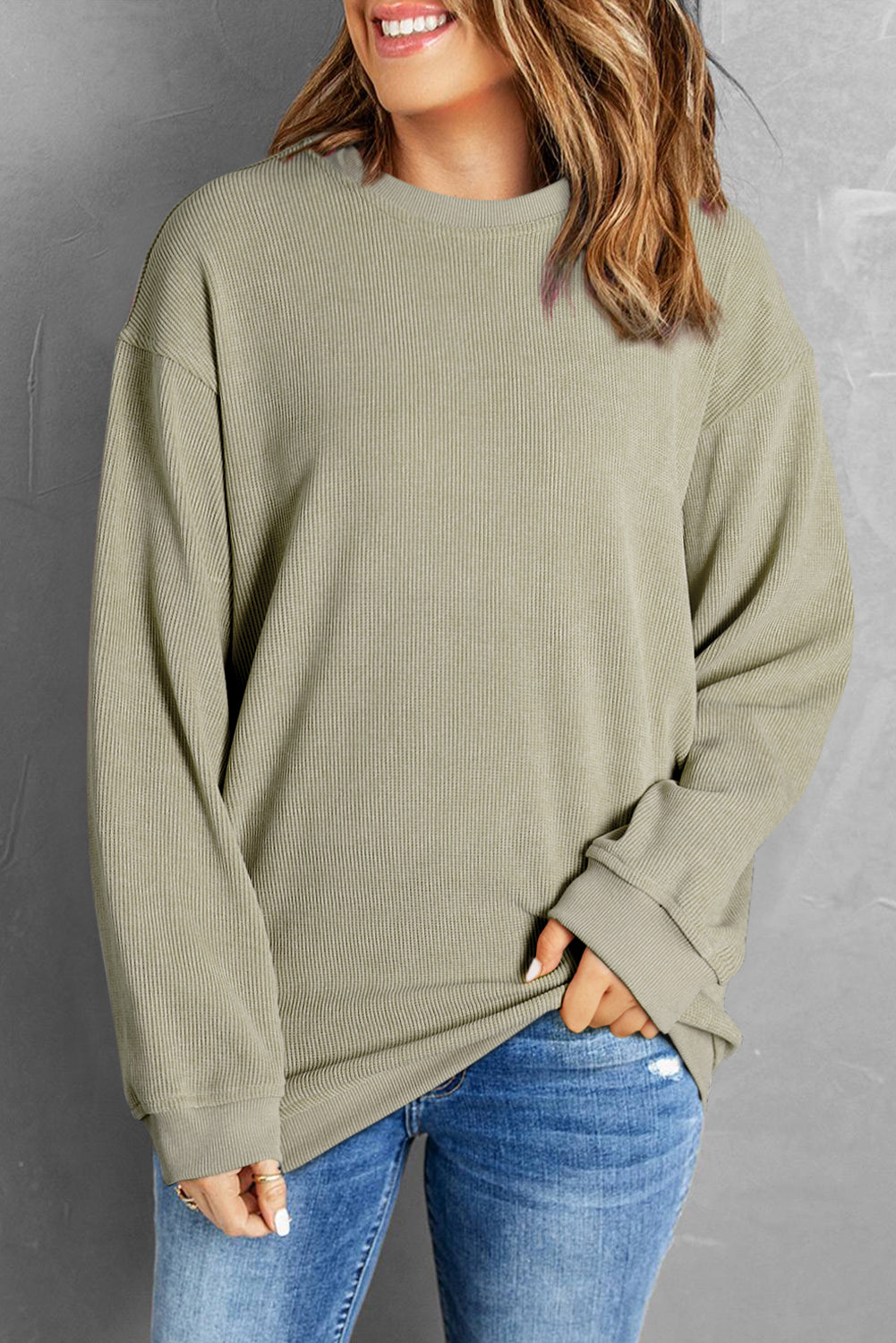 Plain Corded Crew Neck Sweatshirt