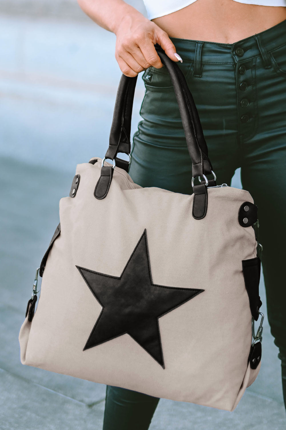 Beige Casual Five-pointed Star Tote Bag