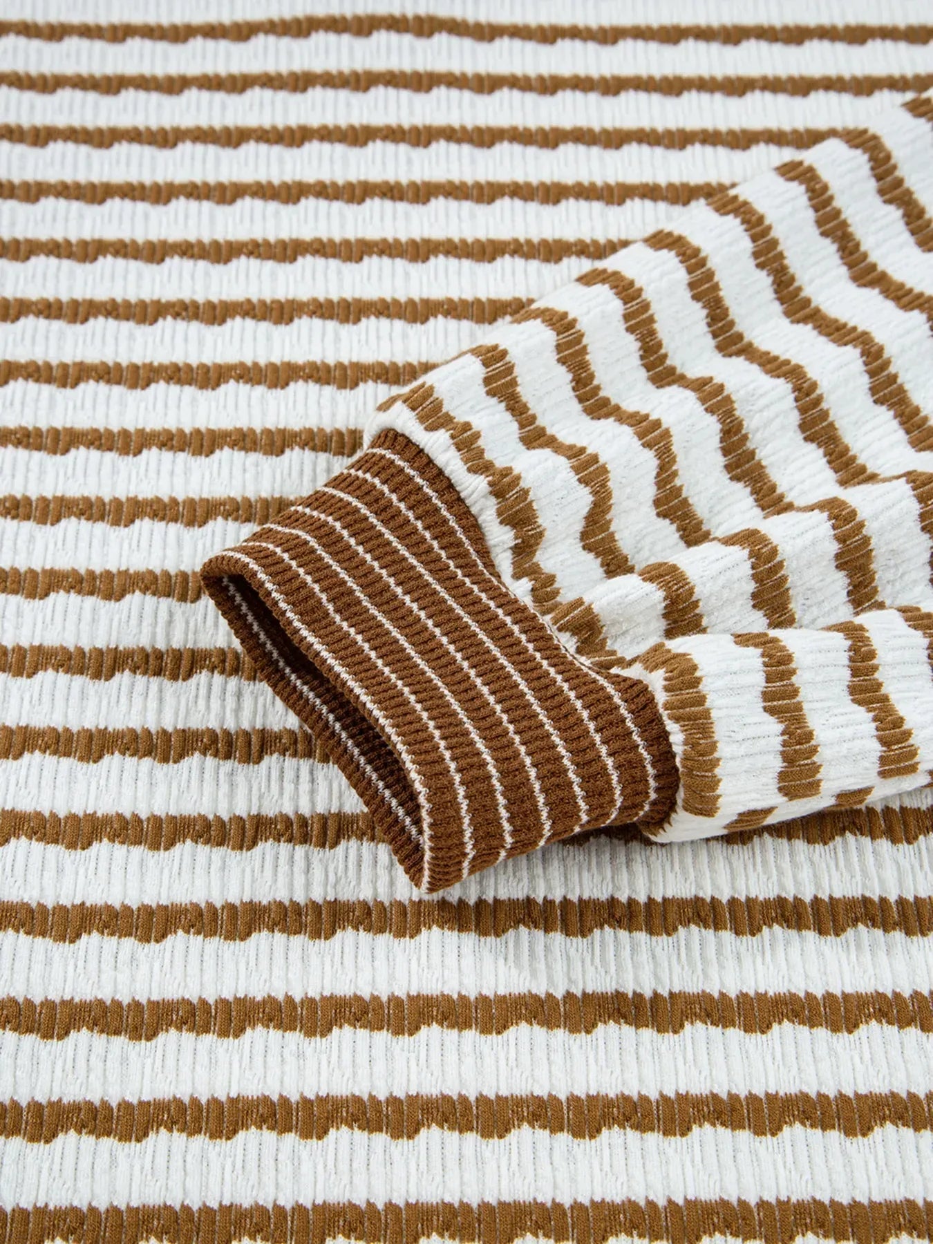 Thin Stripe Collared Baggy Top and Drawstring Pant Set Trendsi Brown Striped Wide Leg Pants Set