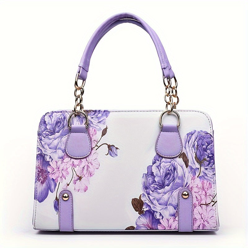 Floral Print Satchel Crossbody Handbag