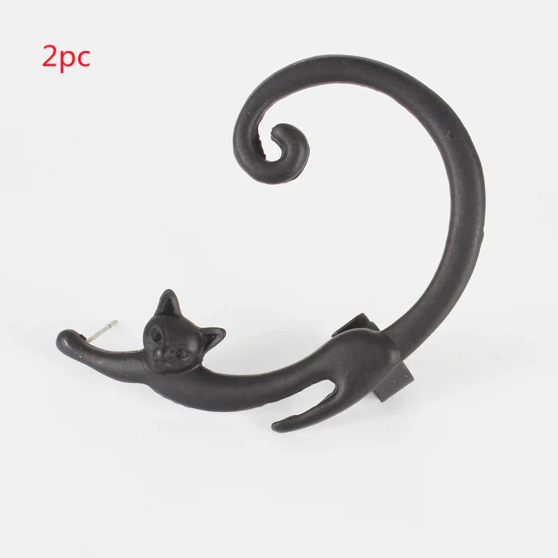 Cat Post with Ear Cuff Ear Wrap Black2PC Bazaare Mart Silver Cat Ear Wrap