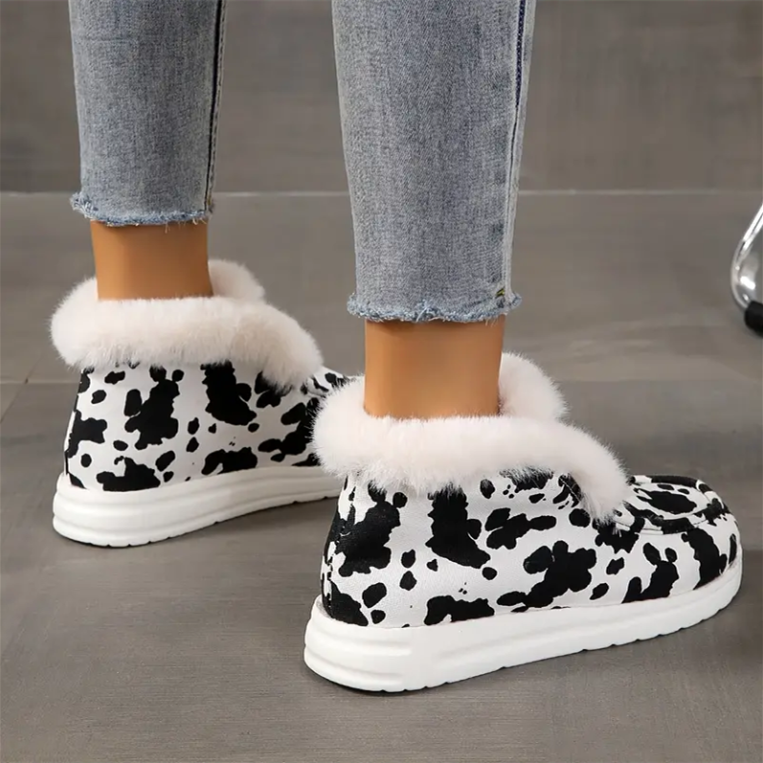 Women's Faux Fur Cow Print Slippers - Bazaare Mart