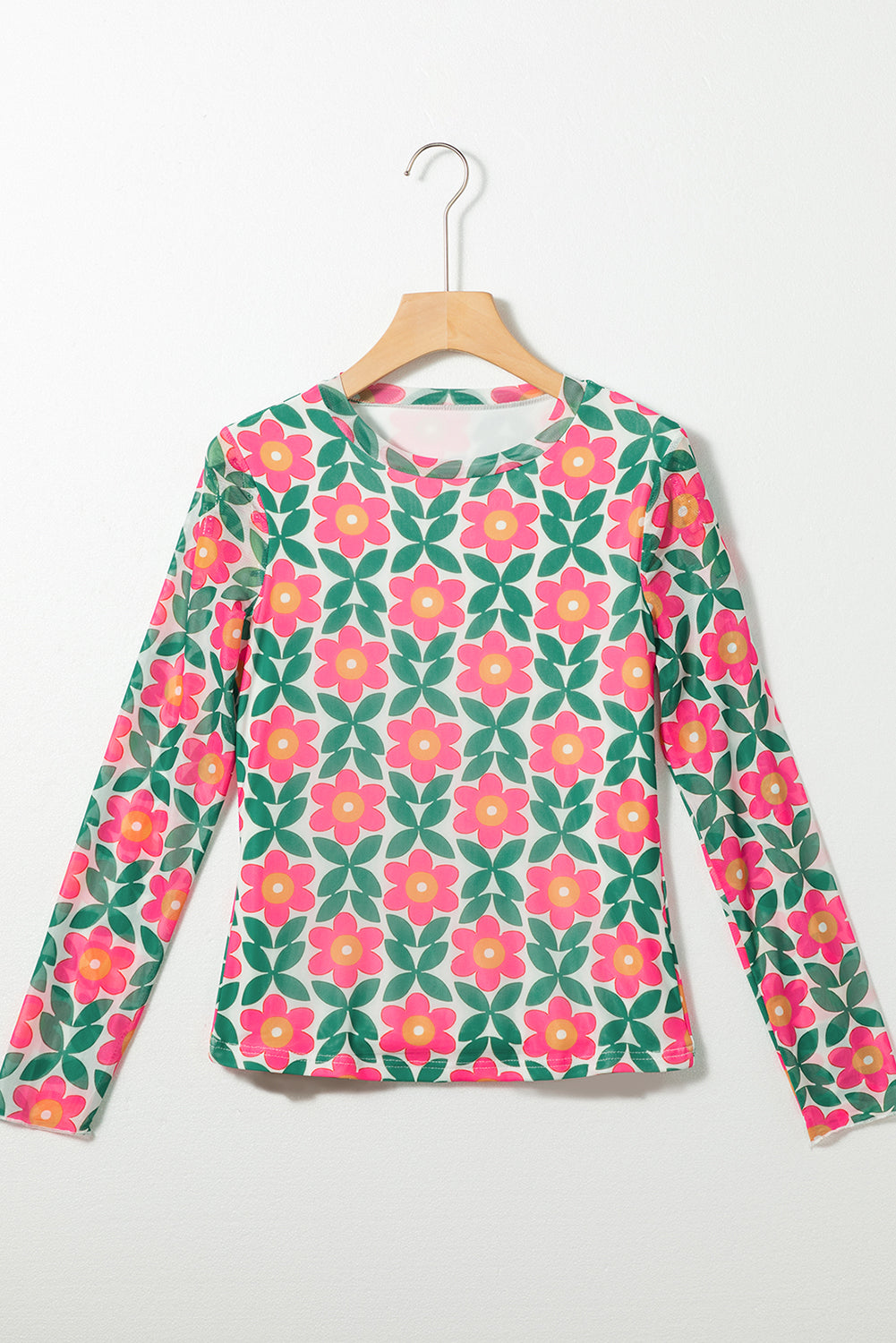 Retro Floral Print Stretchy Long Sleeve Top