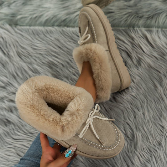 Beige Fur Lined Suede Shoes