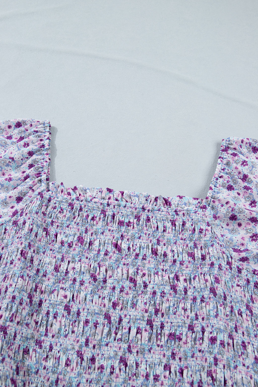 Plus Size Purple Floral Smocked Maxi Dress – Square Neck Puff Sleeve Dress Dear-Lover Dropshipping Plus Size/Plus Size Dresses/Plus Size Maxi Dresses